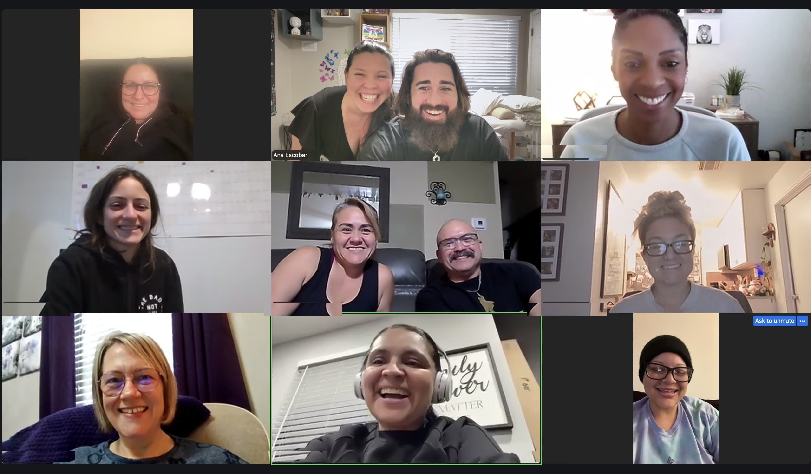 Inner Circle members smiling together on a group video call with Ana